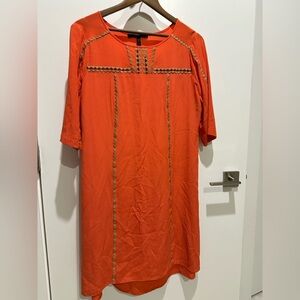 BCBGMaxAzria Vibrant Orange Dress with Gold Embroidery